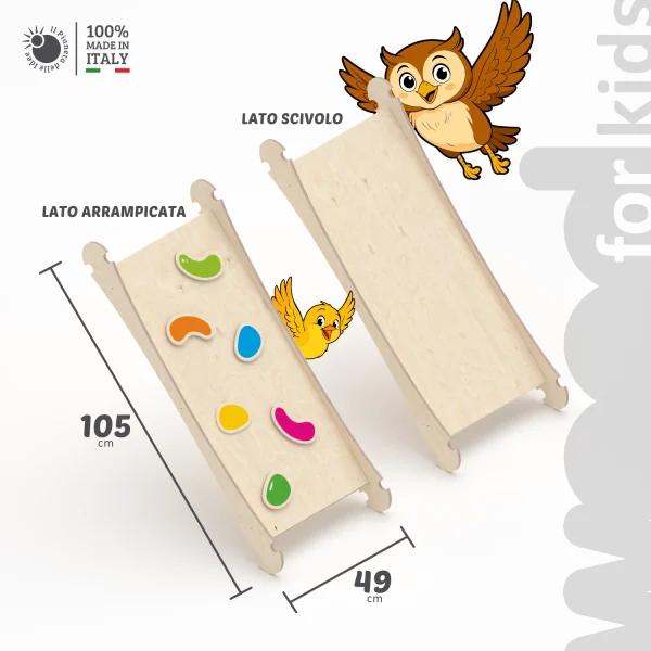 Scivolo e arrampicata per arco e dondolo e triangolo di Pikler